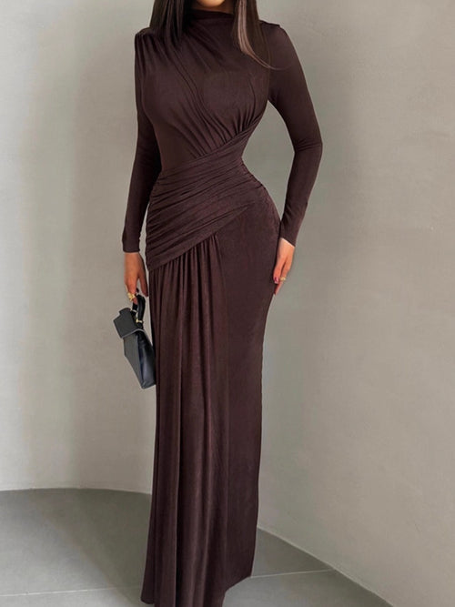 Isadora Luxe Bodycon Gathered Dress In Brown