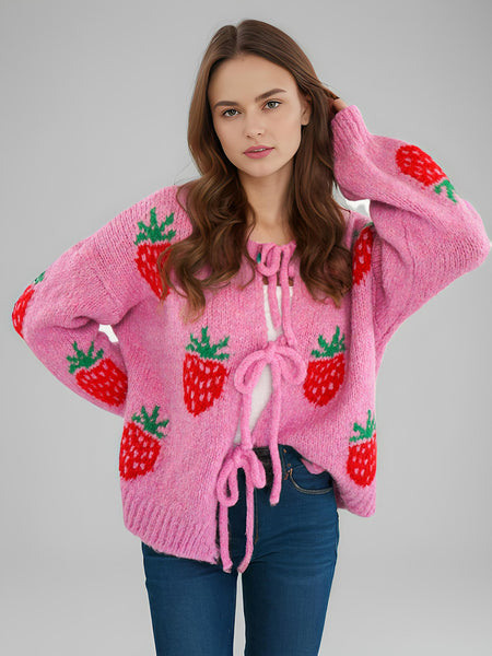 Isela Strawbery Luxe Oversized Cardigan - front shot on model, pink - Miss Mosa By Akanksha