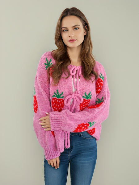 Isela Strawbery Luxe Oversized Cardigan - front shot on model, pink - Miss Mosa By Akanksha