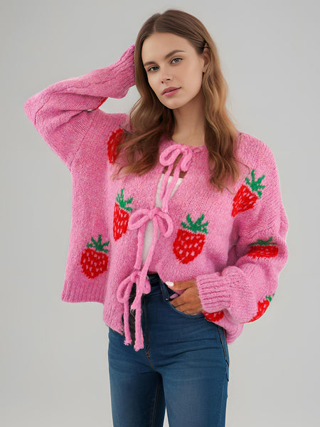 Isela Strawbery Luxe Oversized Cardigan - front shot on model, pink - Miss Mosa By Akanksha