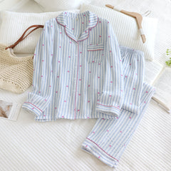 Iskra Striped Heart Nightsuit - flat-lay shot, blue and white striped with pink hearts - Miss Mosa By Akanksha
