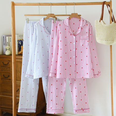 Iskra Striped Heart Nightsuit - styled shot, pink and blue striped - Miss Mosa By Akanksha