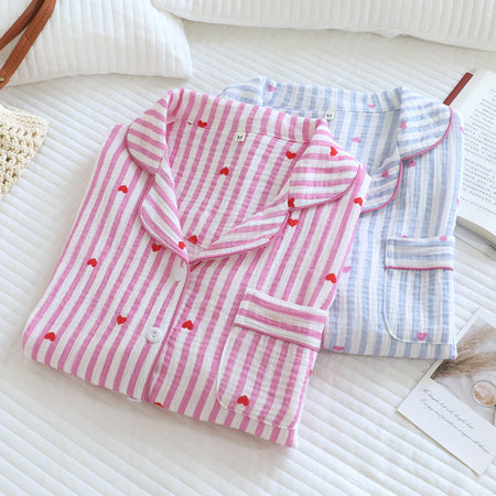 Iskra Striped Heart Nightsuit - styled shot, pink and blue striped - Miss Mosa By Akanksha