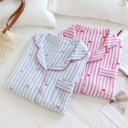 Iskra Striped Heart Nightsuit - styled shot, blue and pink striped - Miss Mosa By Akanksha