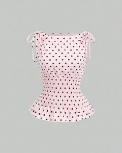Isla Polka Summer Top - front shot, pink with black polka dots - Miss Mosa By Akanksha