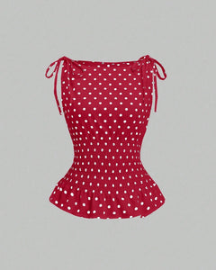 Isla Polka Summer Top - front shot, red with white polka dots - Miss Mosa By Akanksha
