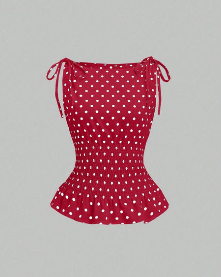 Isla Polka Summer Top - front shot, red with white polka dots - Miss Mosa By Akanksha