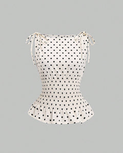 Isla Polka Summer Top - front shot, cream with black polka dots - Miss Mosa By Akanksha