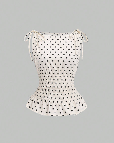 Isla Polka Summer Top - front shot, cream with black polka dots - Miss Mosa By Akanksha