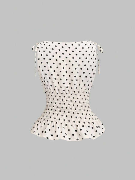Isla Polka Summer Top - back shot, cream with black polka dots - Miss Mosa By Akanksha