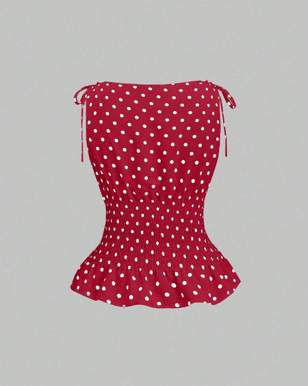 Isla Polka Summer Top - back shot, red with white polka dots - Miss Mosa By Akanksha