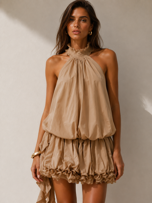 Isolde Halterneck Ruffle Mini Dress