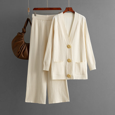 Isotta Premium Woolen Coord Set - flat-lay shot, cream - Miss Mosa By Akanksha