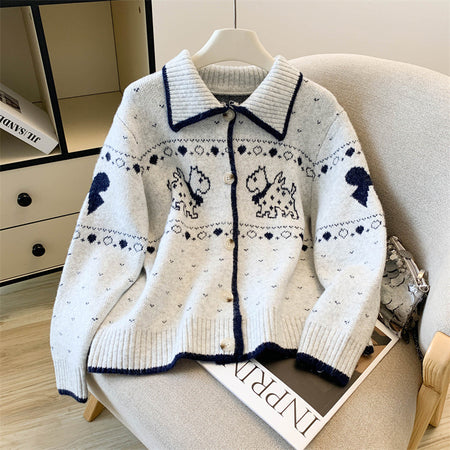 Isotta Woolen Cardigan In Grey - flat-lay product shot on hanger - Miss Mosa By Akanksha