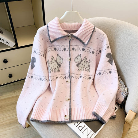 Isotta Woolen Cardigan In Pink - flat-lay product shot on hanger - Miss Mosa By Akanksha