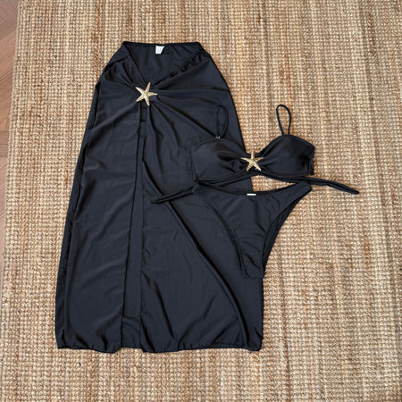 Issy 2 Pcs Swimsuit With Skirt - flat-lay product shot, black - Miss Mosa By Akanksha