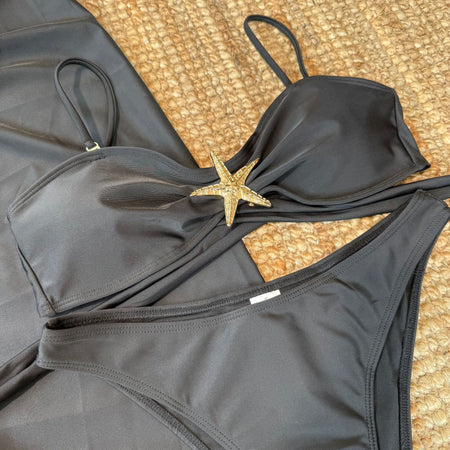 Issy 2 Pcs Swimsuit With Skirt - close-up flat-lay product shot, black - Miss Mosa By Akanksha