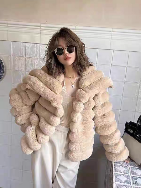 Ivara Winter Fur Jacket - front shot on model, beige - Miss Mosa By Akanksha