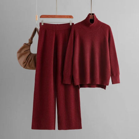 Ivona Premium Winter Coord Set - flat-lay shot of sweater and trousers on hangers, maroon - Miss Mosa By Akanksha