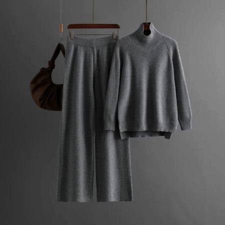 Ivona Premium Winter Coord Set - flat-lay shot of sweater and trousers on hangers, grey - Miss Mosa By Akanksha