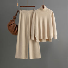 Ivona Premium Winter Coord Set - flat-lay shot of sweater and trousers on hangers, cream - Miss Mosa By Akanksha