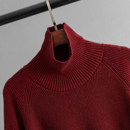 Ivona Premium Winter Coord Set - close-up of turtleneck collar on hanger, maroon - Miss Mosa By Akanksha