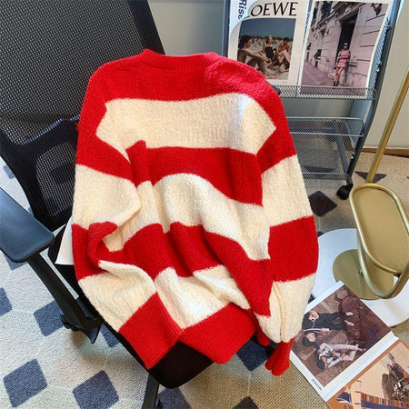 Jacob Striped Sweaters - back shot on hanger, red - Miss Mosa By Akanksha