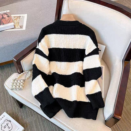 Jacob Striped Sweaters - back shot on hanger, black - Miss Mosa By Akanksha