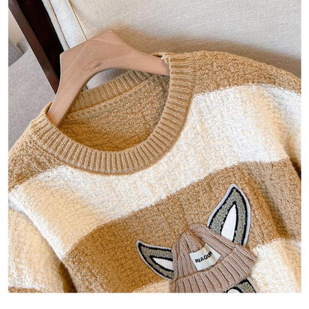 Jacob Striped Sweaters - close-up of neckline, brown - Miss Mosa By Akanksha
