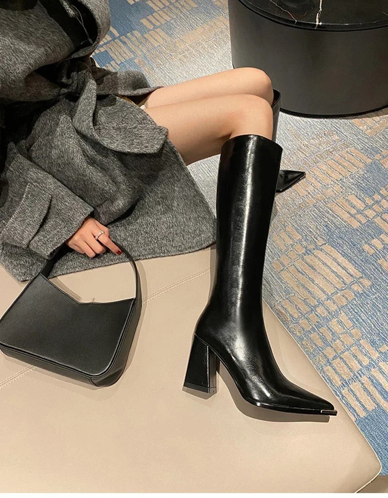 Buy James Knee High Pointed Leather Boots for Women Online in