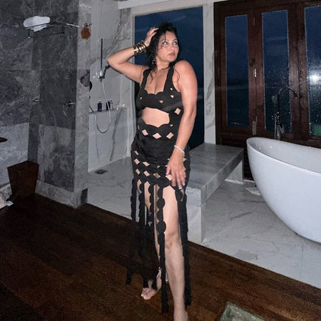 Jamey Luxe Resortwear Coverup In Black - front shot on model - Miss Mosa By Akanksha