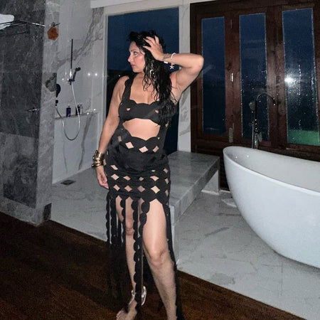 Jamey Luxe Resortwear Coverup In Black - front shot on model - Miss Mosa By Akanksha