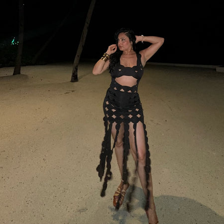 Jamey Luxe Resortwear Coverup In Black - full-length shot on model - Miss Mosa By Akanksha