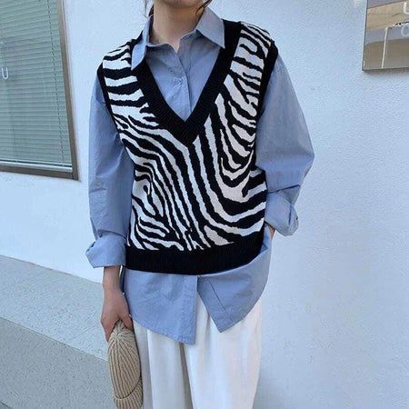 Jamson Statement Sweater Vests - front shot on model, black - Miss Mosa By Akanksha