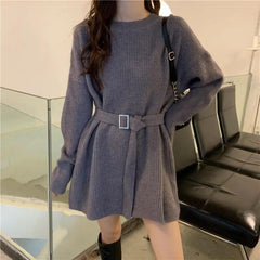 Janer Statement Winter Knitted Dress - front shot on model, grey - Miss Mosa By Akanksha