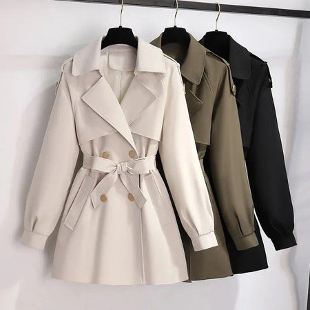 Janice Luxe Short Trenchcoat - front shot on hanger, multicolour - Miss Mosa By Akanksha
