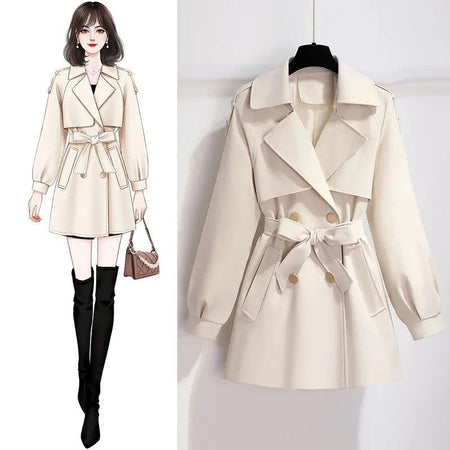 Janice Luxe Short Trenchcoat - front shot on hanger, beige - Miss Mosa By Akanksha