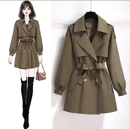 Janice Luxe Short Trenchcoat - front shot on hanger, brown - Miss Mosa By Akanksha