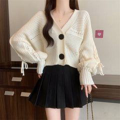 Janie Woolen Sweater - front shot on model with skirt, cream - Miss Mosa By Akanksha