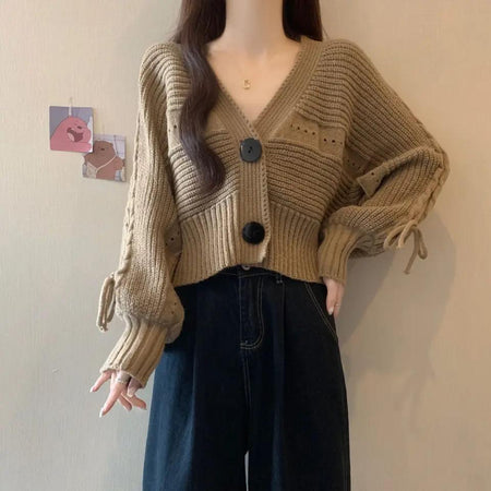Janie Woolen Sweater - front shot on model, khaki - Miss Mosa By Akanksha