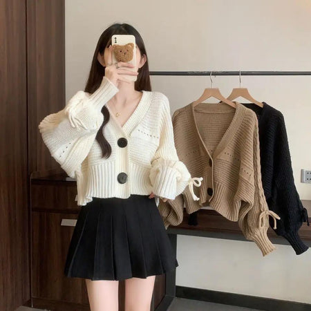 Janie Woolen Sweater - front shot on model with colour range, cream - Miss Mosa By Akanksha