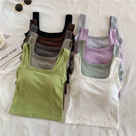 Jared Tank Tops with Inbuilt Bra - styled flat-lay shot, multicolour - Miss Mosa By Akanksha