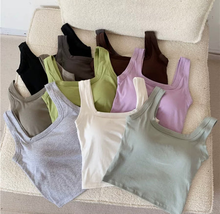 Jared Tank Tops with Inbuilt Bra - styled flat-lay shot, multicolour - Miss Mosa By Akanksha