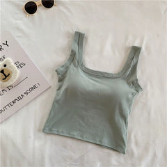 Jared Tank Tops with Inbuilt Bra - flat-lay product shot, sage green - Miss Mosa By Akanksha