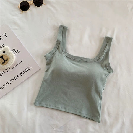 Jared Tank Tops with Inbuilt Bra - flat-lay product shot, sage green - Miss Mosa By Akanksha