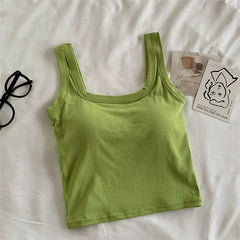 Jared Tank Tops with Inbuilt Bra - flat-lay product shot, green - Miss Mosa By Akanksha