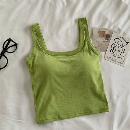 Jared Tank Tops with Inbuilt Bra - flat-lay product shot, green - Miss Mosa By Akanksha
