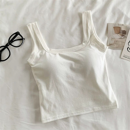Jared Tank Tops with Inbuilt Bra - flat-lay product shot, white - Miss Mosa By Akanksha