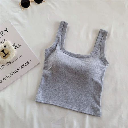 Jared Tank Tops with Inbuilt Bra - flat-lay product shot, grey - Miss Mosa By Akanksha