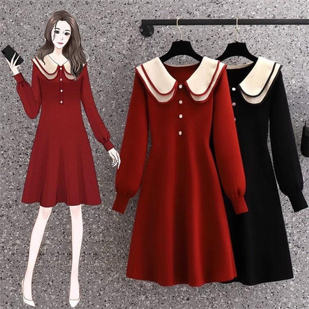 Jasper Doll Collar Knitted Dress - front shot on hanger, red - Miss Mosa By Akanksha